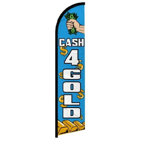 OnPoint Wares| Cash 4 Gold Windless Banner Flag | Advertising Flag/Business Flags | 11.5ft x 2.5ft