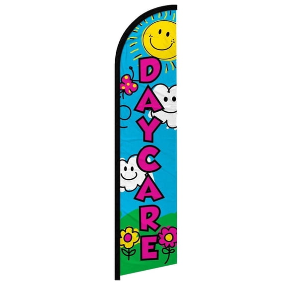 OnPoint Wares| Daycare Windless Banner Flag | Advertising Flag/Business Flags | 11.5ft x 2.5ft