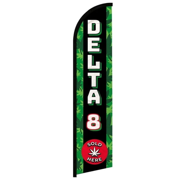 OnPoint Wares| Delta 8 Sold Here Windless Banner Flag | Advertising Flag/Business Flags | 11.5ft x 2.5ft