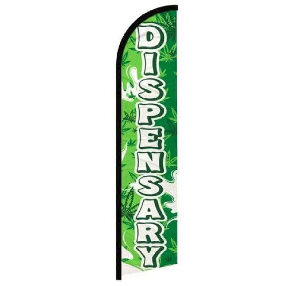 OnPoint Wares| Dispensary (Green) Windless Banner Flag | Advertising Flag/Business Flags | 11.5ft x 2.5ft