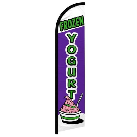OnPoint Wares| Frozen Yogurt Windless Banner Flag | Advertising Flag/Business Flags | 11.5ft x 2.5ft
