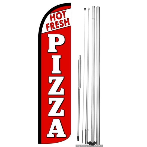 OnPoint Wares | HOT FRESH PIZZA Windless Flag (Hardware Not Included) |Advertisement /Business Flags | Feather Flag || With Complete 15ft Hybrid Pole Set