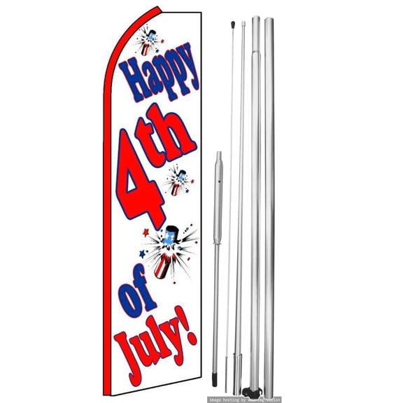 OnPoint Wares | Happy 4th Of July Swooper Flag |Advertisement /Business Flags | Feather Flag | With Complete 15ft Hybrid Pole Set