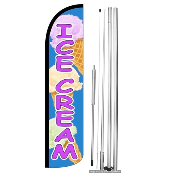 OnPoint Wares | ICE CREAM Windless Flag (Hardware Not Included) |Advertisement /Business Flags | Feather Flag || With Complete 15ft Hybrid Pole Set