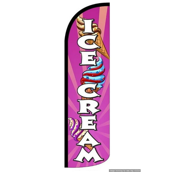 OnPoint Wares| Ice Cream, Ice Cold Drinks King Windless Flag- Pack of 2 | Advertising Flag/Business Flags | 11.5ft x 3.5ft