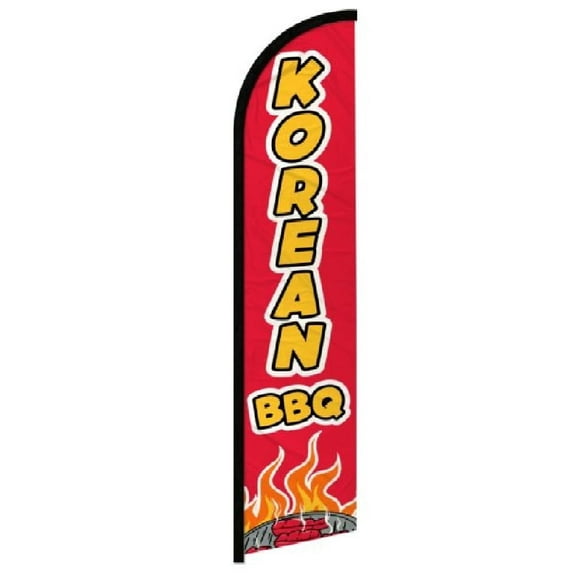 OnPoint Wares| Korean BBQ Windless Banner Flag | Advertising Flag/Business Flags | 11.5ft x 2.5ft