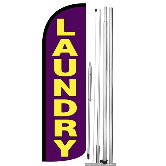 OnPoint Wares | LAUNDRY Windless Flag (Hardware Not Included) |Advertisement /Business Flags | Feather Flag || With Complete 15ft Hybrid Pole Set