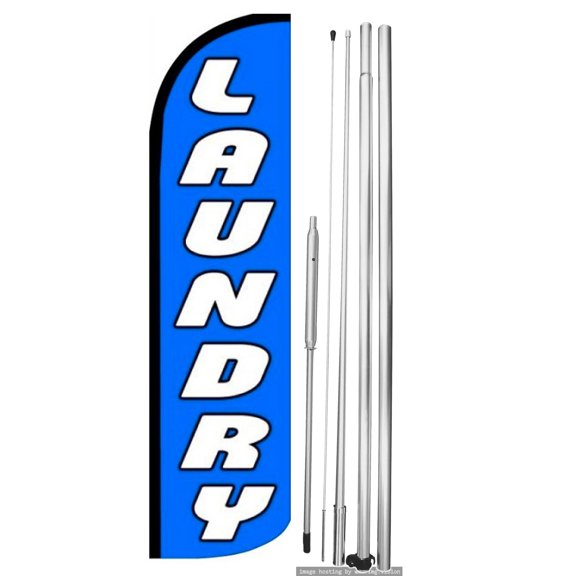 OnPoint Wares | LAUNDRY Windless Flag (Hardware Not Included) |Advertisement /Business Flags | Feather Flag || With Complete 15ft Hybrid Pole Set