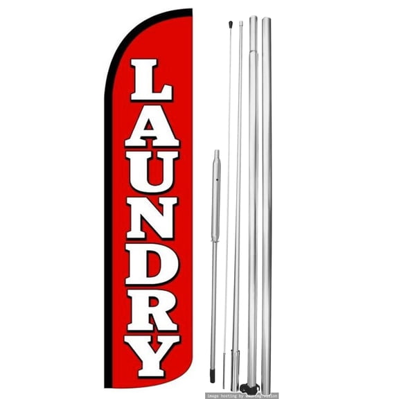 OnPoint Wares | LAUNDRY Windless Flag (Hardware Not Included) |Advertisement /Business Flags | Feather Flag || With Complete 15ft Hybrid Pole Set