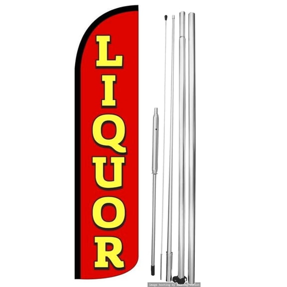 OnPoint Wares | LIQUOR (RED/YELLOW) Windless Flag (Hardware Not Included) |Advertisement /Business Flags | Feather Flag || With Complete 15ft Hybrid Pole Set