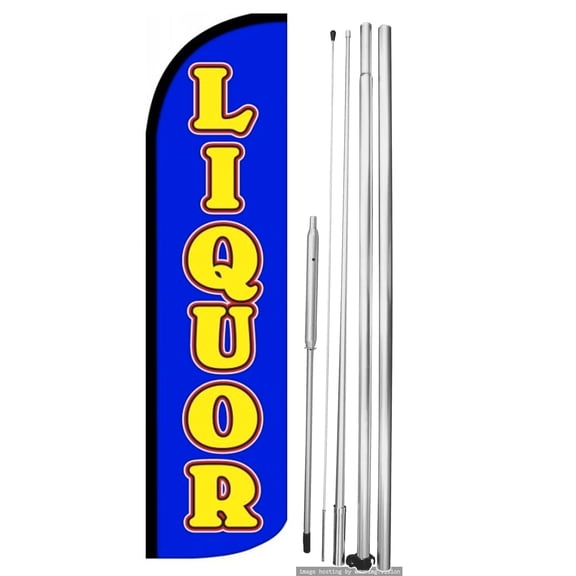 OnPoint Wares | LIQUOR Windless Flag (Hardware Not Included) |Advertisement /Business Flags | Feather Flag || With Complete 15ft Hybrid Pole Set