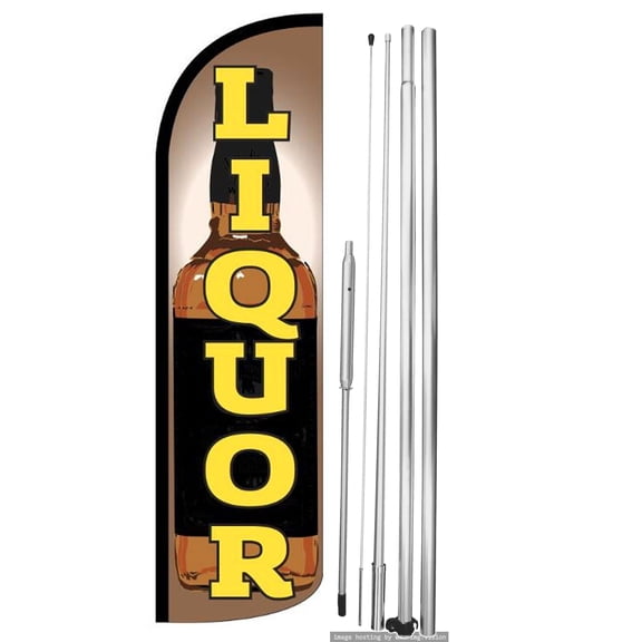OnPoint Wares | LIQUOR Windless Flag (Hardware Not Included) |Advertisement /Business Flags | Feather Flag || With Complete 15ft Hybrid Pole Set