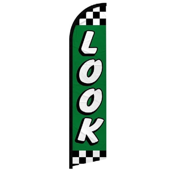 OnPoint Wares| Look (Green Checkered) Windless Banner Flag | Advertising Flag/Business Flags | 11.5ft x 2.5ft