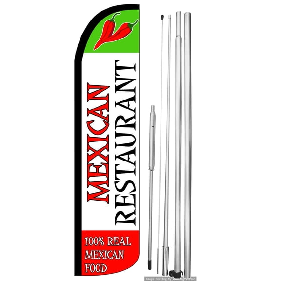 OnPoint Wares |Mexican Restaurant Swooper Flag (Hardware Not Included) |Advertisement /Business Flags | Feather Flag |(11.5ft * 3ft)| With Complete 15ft Hybrid Pole Set