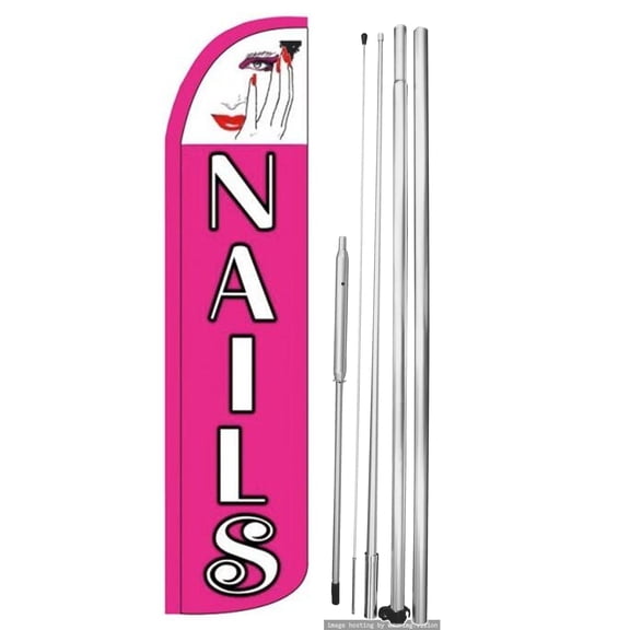 OnPoint Wares | NAILS (PINK) Windless Flag (Hardware Not Included) |Advertisement /Business Flags | Feather Flag || With Complete 15ft Hybrid Pole Set