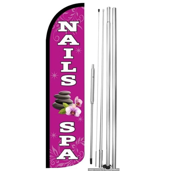 OnPoint Wares | NAILS & SPA Windless Flag (Hardware Not Included) |Advertisement /Business Flags | Feather Flag || With Complete 15ft Hybrid Pole Set