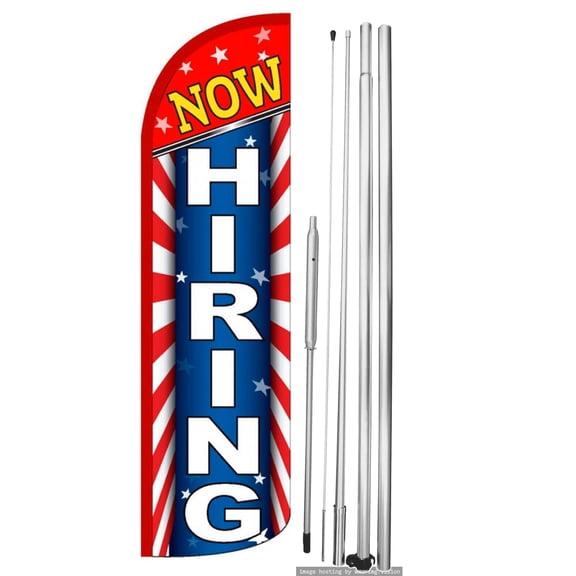 OnPoint Wares | NOW HIRING Windless Flag |Advertisement /Business Flags | Feather Flag | With Complete 15ft Hybrid Pole Set