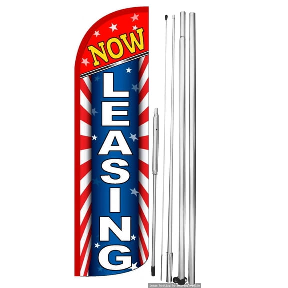 OnPoint Wares | NOW LEASING Windless Flag |Advertisement /Business Flags | Feather Flag | With Complete 15ft Hybrid Pole Set