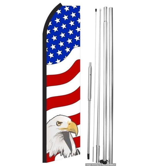 OnPoint Wares | Patriotic Eagle Swooper Flag (Hardware Not Included) |Advertisement /Business Flags | Feather Flag |(11.5ft * 3ft)| With Complete 15ft Hybrid Pole Set