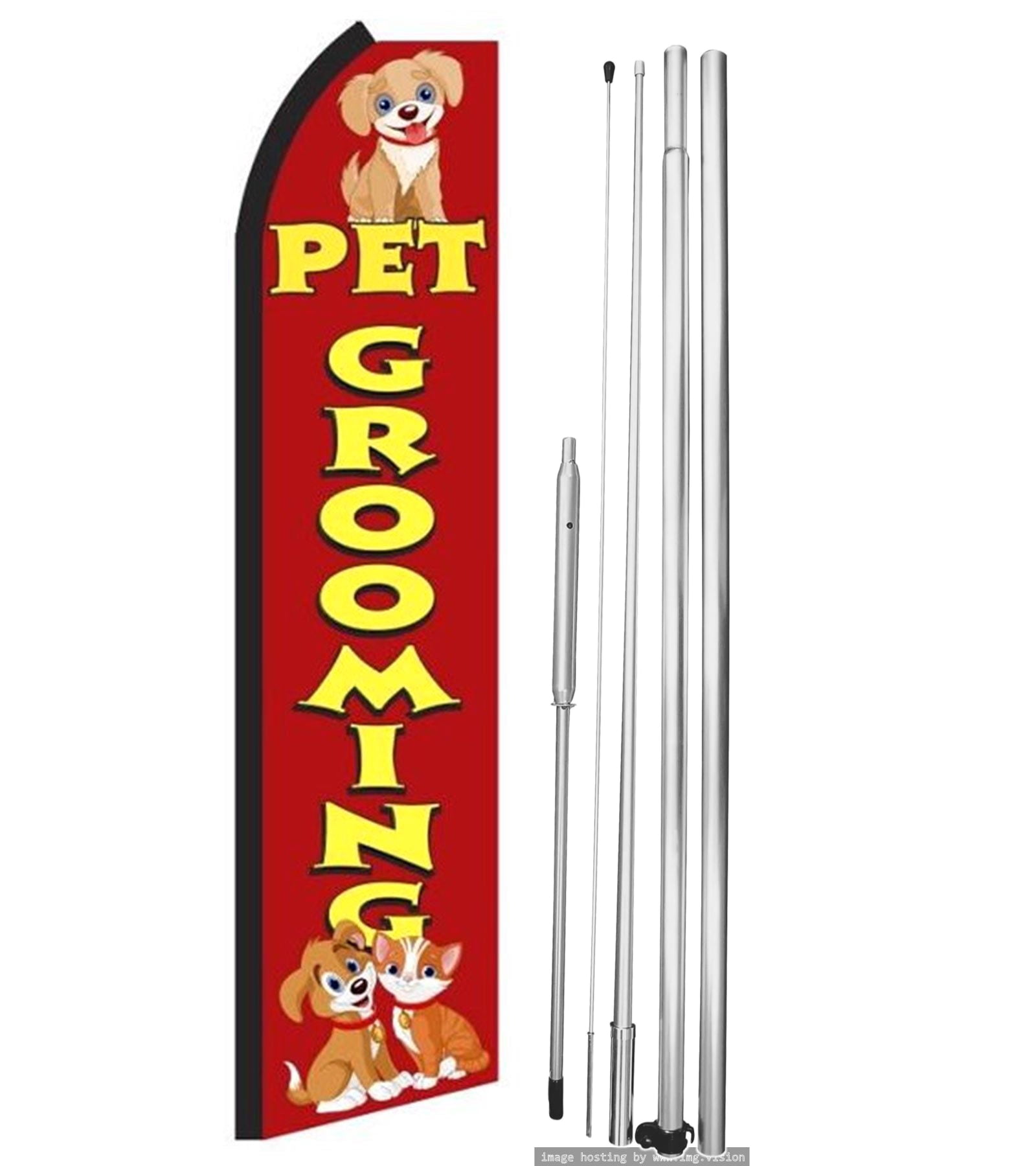 OnPoint Wares| Pet Grooming Swooper flag | Advertising Flag/Business Flags | 11.5ft x 3.5ft| With Complete 15ft Hybrid Pole Set