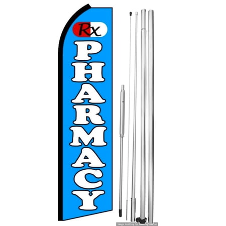 OnPoint Wares| Pharmacy Swooper flag | Advertising Flag/Business Flags | 11.5ft x 3.5ft| With Complete 15ft Hybrid Pole Set
