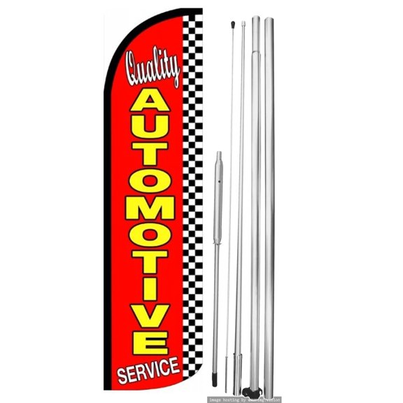 OnPoint Wares | QUALITY AUTOMOTIVE SERVICE Windless Flag |Advertisement /Business Flags | Feather Flag | With Complete 15ft Hybrid Pole Set