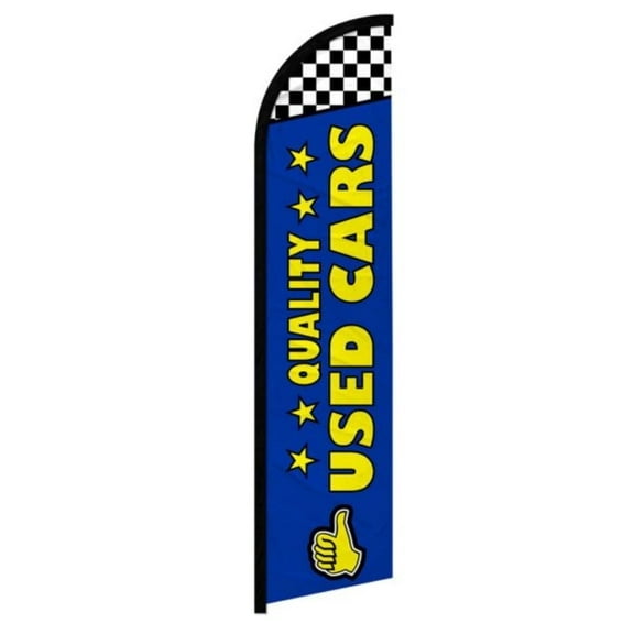 OnPoint Wares| Quality Use Cars (Blue) Windless Banner Flag | Advertising Flag/Business Flags | 11.5ft x 2.5ft