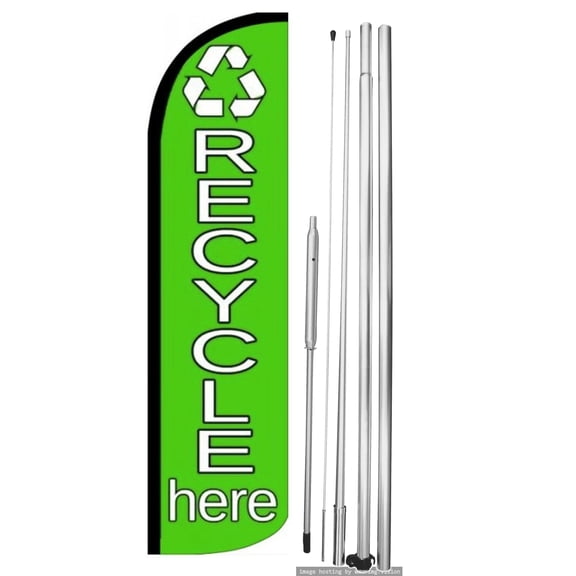 OnPoint Wares | RECYCLE HERE Windless Flag |Advertisement /Business Flags | Feather Flag | With Complete 15ft Hybrid Pole Set