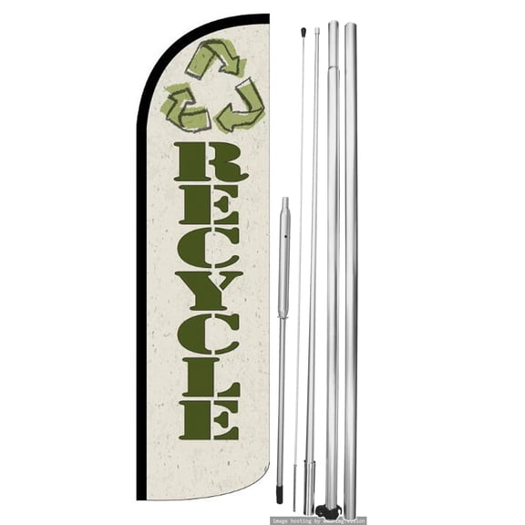 OnPoint Wares | RECYCLE Windless Flag |Advertisement /Business Flags | Feather Flag | With Complete 15ft Hybrid Pole Set