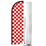 OnPoint Wares | RED & WHITE CHECKERED Windless Flag |Advertisement /Business Flags | Feather Flag | With Complete 15ft Hybrid Pole Set