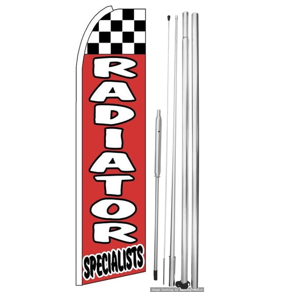OnPoint Wares| Radiator Specialist Swooper flag | Advertising Flag/Business Flags | 11.5ft x 3.5ft| With Complete 15ft Hybrid Pole Set