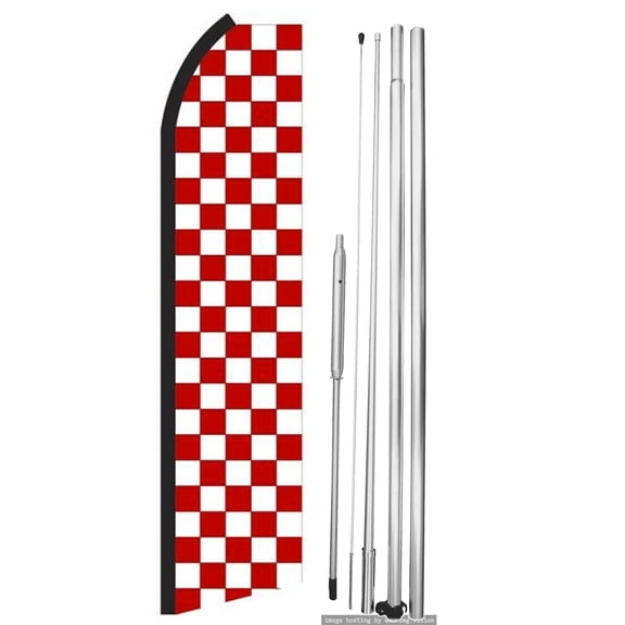 OnPoint Wares| Red & Black Checkered Swooper flag | Advertising Flag/Business Flags | 11.5ft x 3.5ft| With Complete 15ft Hybrid Pole Set