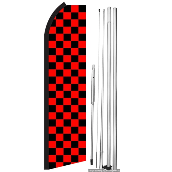 OnPoint Wares| Red & Black Checkered Swooper flag | Advertising Flag/Business Flags | 11.5ft x 3.5ft| With Complete 15ft Hybrid Pole Set