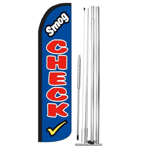 OnPoint Wares | SMOG CHECK Windless Flag |Advertisement /Business Flags | Feather Flag | With Complete 15ft Hybrid Pole Set