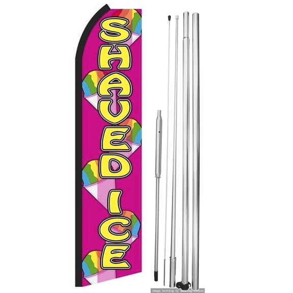 OnPoint Wares| Shaved Ice Swooper Flag | Advertising Flag/Business Flags | 11.5ft x 3.5ft| With Complete 15ft Hybrid Pole Set