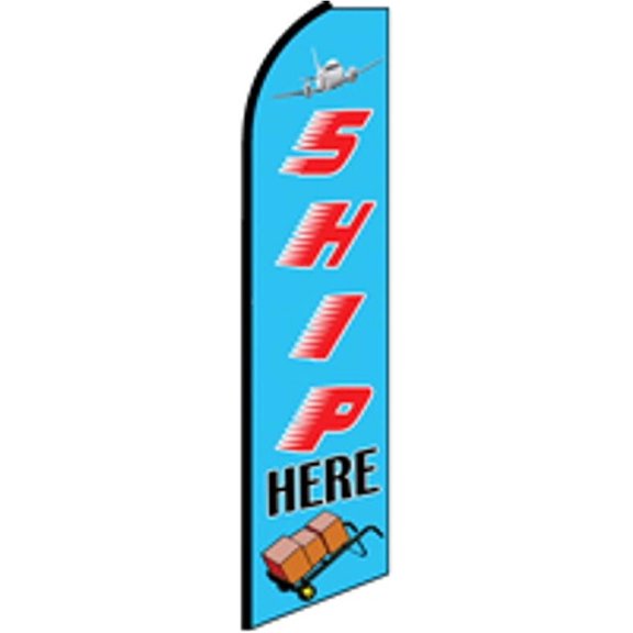 OnPoint Wares| Ship Here Swooper Flag | Advertising Flag/Business Flags | 11.5ft x 3.5ft