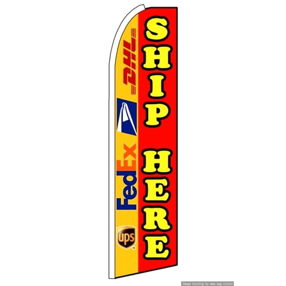 OnPoint Wares| Ship Here Swooper Flag | Advertising Flag/Business Flags | 11.5ft x 3.5ft
