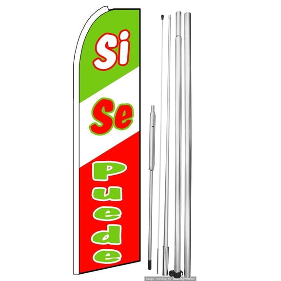 OnPoint Wares| Si Se Puede Swooper Flag | Advertising Flag/Business Flags | 11.5ft x 3.5ft| With Complete 15ft Hybrid Pole Set