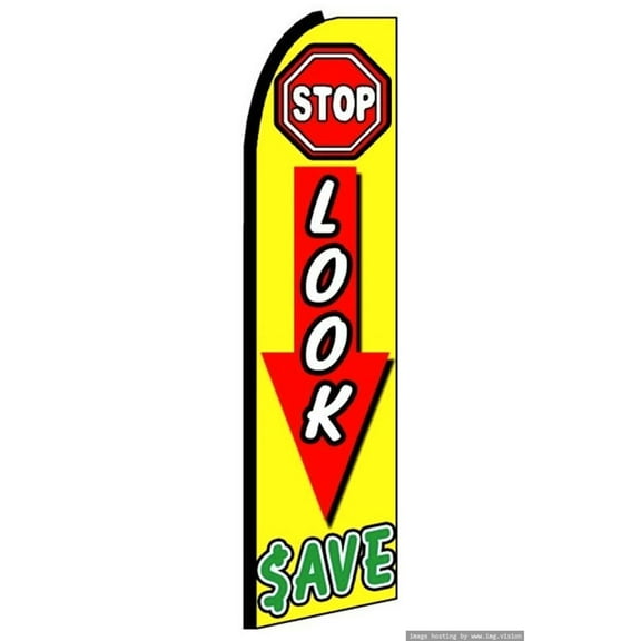 OnPoint Wares| Stop Look Save Swooper Flag | Advertising Flag/Business Flags | 11.5ft x 3.5ft