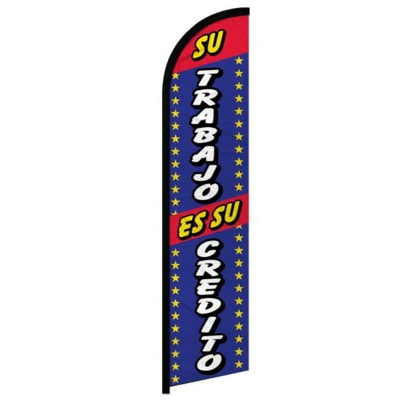 OnPoint Wares| Su Trabajo Es Su Credito (Blue) Windless Banner Flag | Advertising Flag/Business Flags | 11.5ft x 2.5ft
