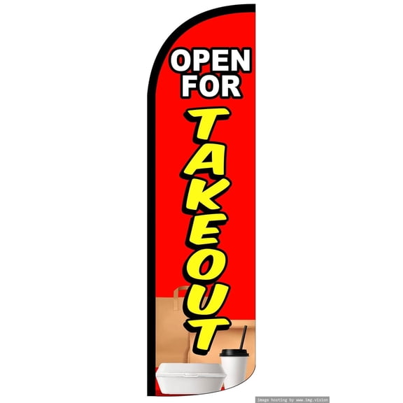 OnPoint Wares Super Open For Takeout Advertising Flag | 11.5ft x 3.5ft