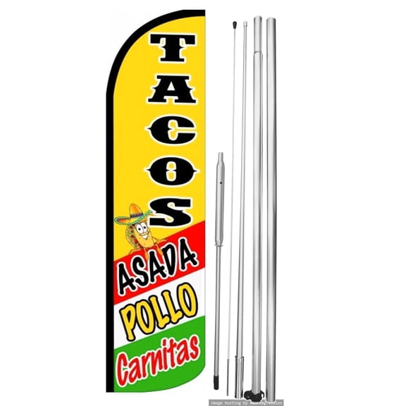 OnPoint Wares | TACOS Windless Flag |Advertisement /Business Flags | Feather Flag | With Complete 15ft Hybrid Pole Set