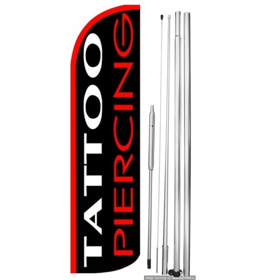 OnPoint Wares | TATTOO PIERCING Windless Flag |Advertisement /Business Flags | Feather Flag | With Complete 15ft Hybrid Pole Set