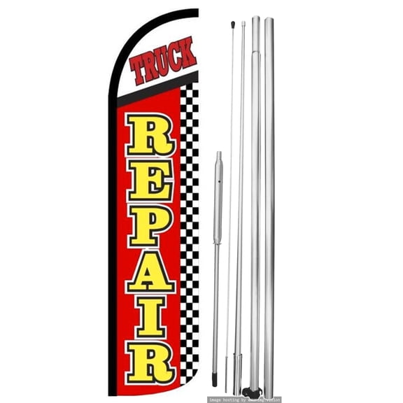 OnPoint Wares | TRUCK REPAIR Windless Flag |Advertisement /Business Flags | Feather Flag | With Complete 15ft Hybrid Pole Set