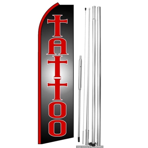 OnPoint Wares| Tattoo Swooper Flag | Advertising Flag/Business Flags | 11.5ft x 3.5ft | With Complete 15ft Hybrid Pole Set
