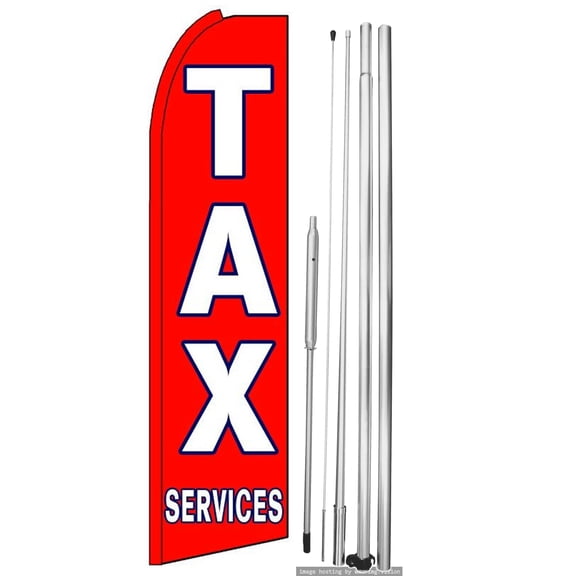 OnPoint Wares| Tax Service Swooper Flag | Advertising Flag/Business Flags | 11.5ft x 3.5ft | With Complete 15ft Hybrid Pole Set