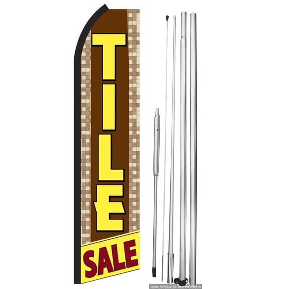 OnPoint Wares| Tile Sale Swooper Flag | Advertising Flag/Business Flags | 11.5ft x 3.5ft | With Complete 15ft Hybrid Pole Set