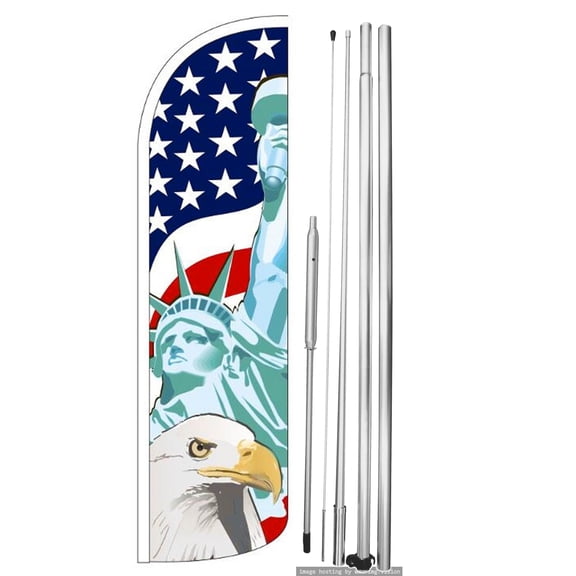 OnPoint Wares | USA LIBERTY EAGLE Windless Flag |Advertisement /Business Flags | Feather Flag | With Complete 15ft Hybrid Pole Set