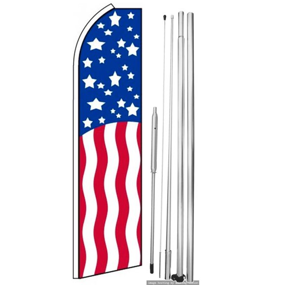 OnPoint Wares| USA Swooper Flag | Advertising Flag/Business Flags | 11.5ft x 3.5ft | With Complete 15ft Hybrid Pole Set
