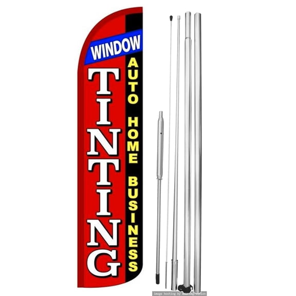 OnPoint Wares | WINDOW TINTING (RED) Windless Flag |Advertisement /Business Flags | Feather Flag | With Complete 15ft Hybrid Pole Set